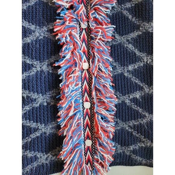 NWT Tory Burch Tweed Trim Long Cardigan Size S Navy Fringe Knit $898 #2K501 - Picture 9 of 13